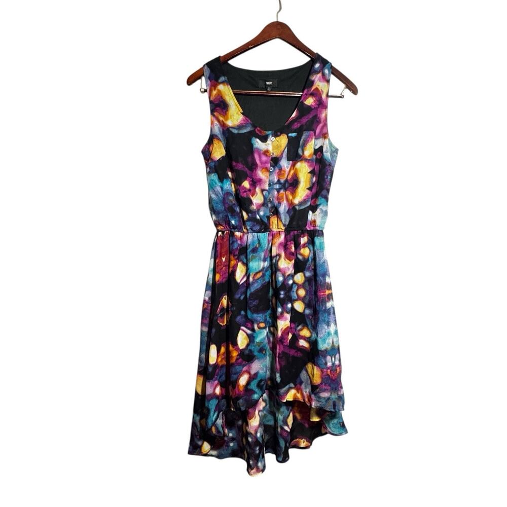 Mossimo High Low Sleeveless Multicolor Dress Watercolor Size Medium Whimsy Retro